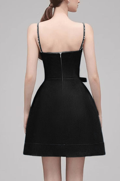 ELMA CRYSTAL EMBELLISHED BOW MINI DRESS IN BLACK