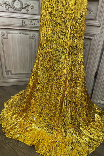 Embellished Sequin Strapless Maxi Dress In Gold