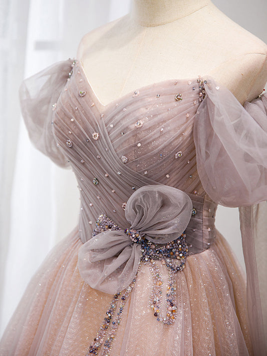Pink tulle off shoulder dress