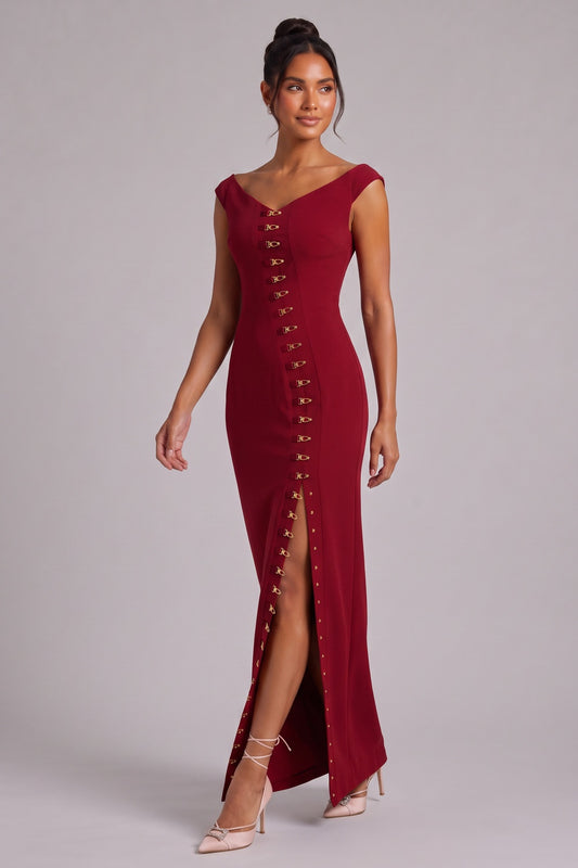 Burgundy Gold Hardware Maxi Dress Premium Fabric - product view 1