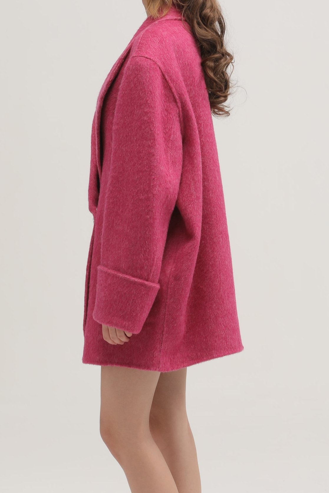 Oversized Wide Lapel Rhinestone Button Wool Coat