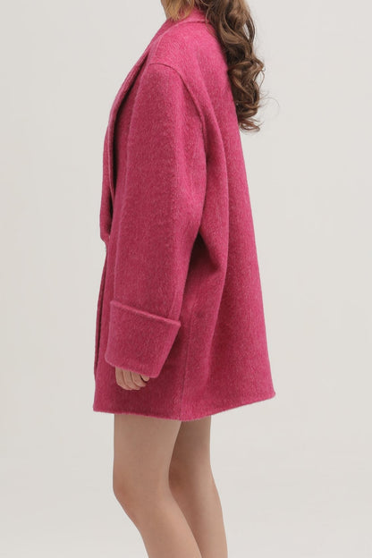 Oversized Wide Lapel Rhinestone Button Wool Coat