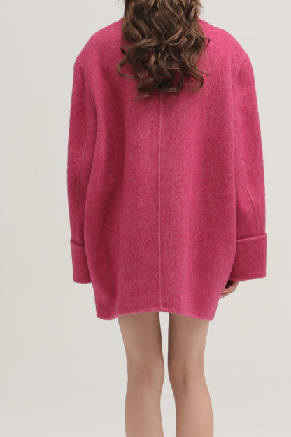 Oversized Wide Lapel Rhinestone Button Wool Coat