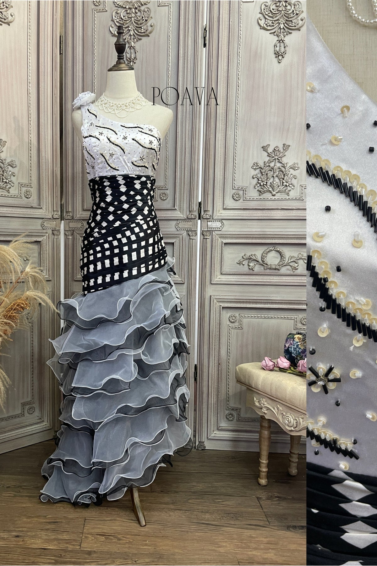 Embellished Ruffle Chiffon Maxi Dress