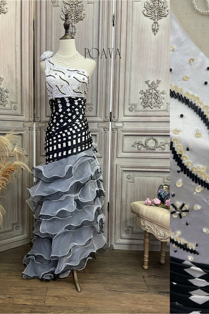 Embellished Ruffle Chiffon Maxi Dress