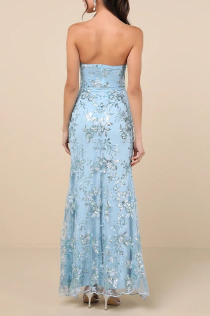 Sequin print Strapless Bustier Maxi Dress in blue