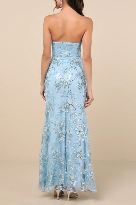 Sequin print Strapless Bustier Maxi Dress in blue