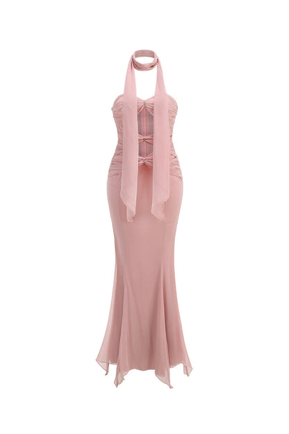 Tulle sleeveless mermaid maxi dresses in pink