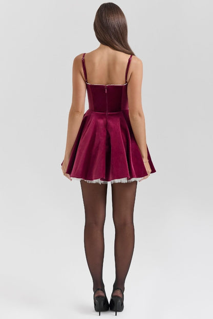Velvet strappy mini dress in red