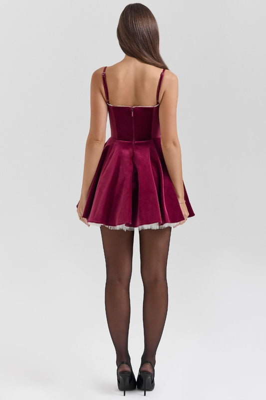 Velvet strappy mini dress in red
