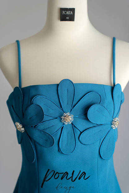 Blue flower strappy mini dress