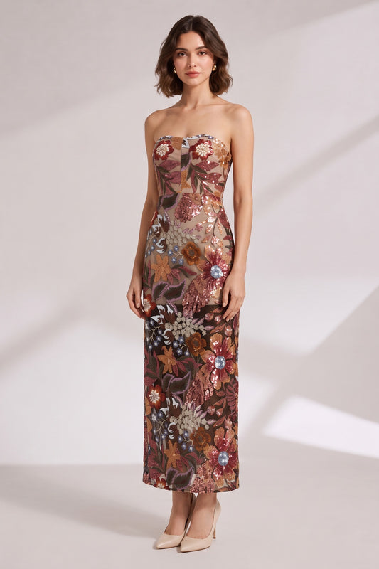 Strapless Floral Embroidered Maxi Dress Premium Fabric - product view 1
