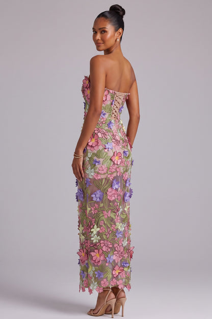 3D Floral Appliqué Strapless Maxi Dress Premium Fabric - product view 1