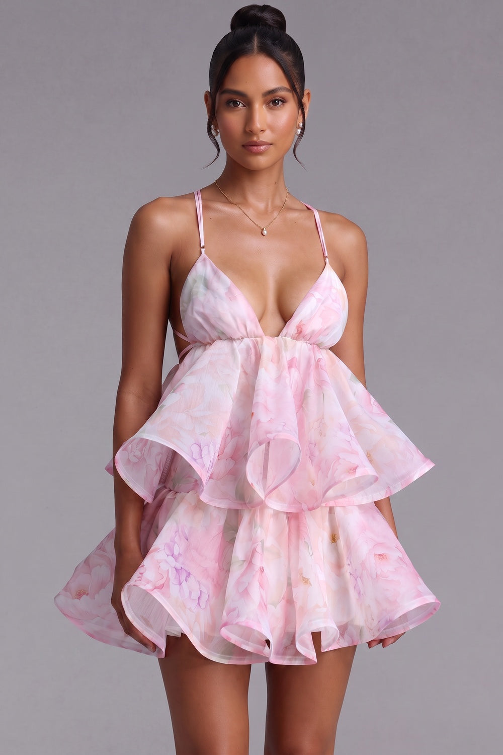 Light Pink Organza Floral A-Line Babydoll Mini Dress light pink organza dress - product view 2