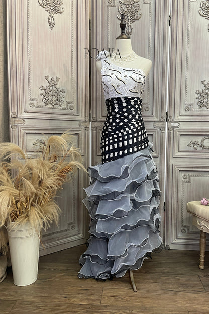 Embellished Ruffle Chiffon Maxi Dress