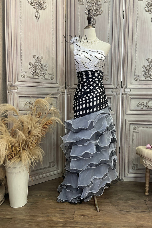 Embellished Ruffle Chiffon Maxi Dress