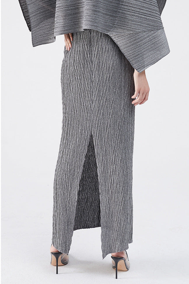 maureen pleated midi dress with cape in gray set