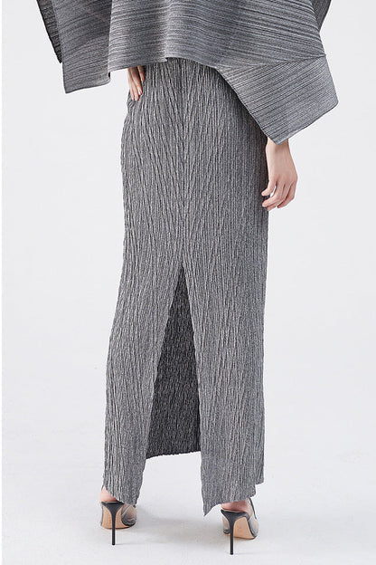 maureen pleated midi dress with cape in gray set