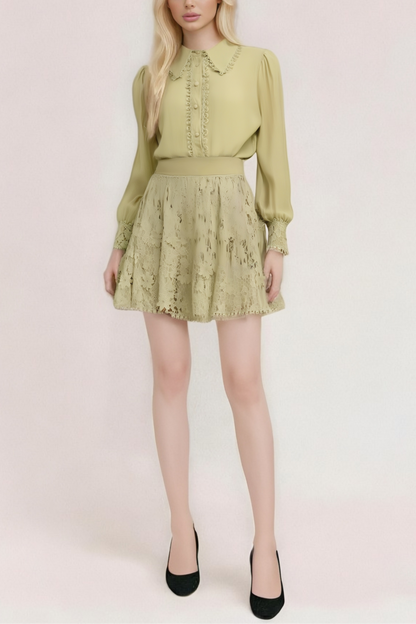 Hélène floral embroidered shirt & skirt matching set