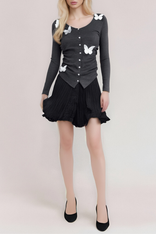 Anastasie grey sequined butterfly-motif cardigan