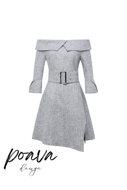 Off shoulder mini dress with belt