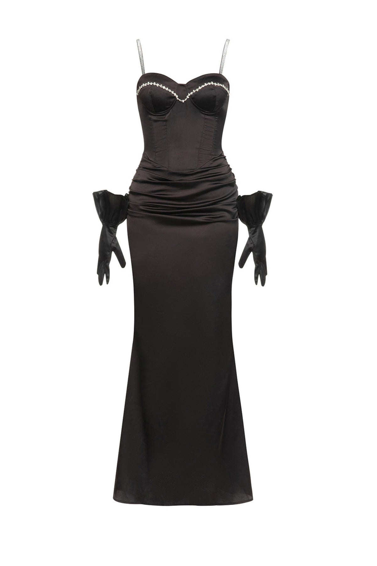 Embellished strappy maxi dresses in black