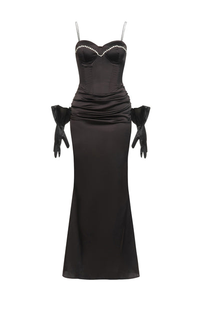 Embellished strappy maxi dresses in black