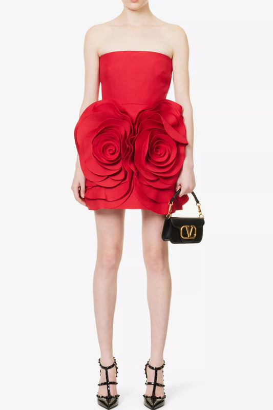 Red flower mini dress