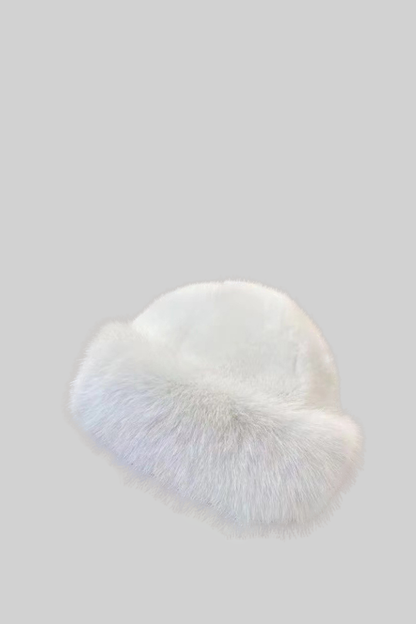 Furry Hat With Wide Brim - White