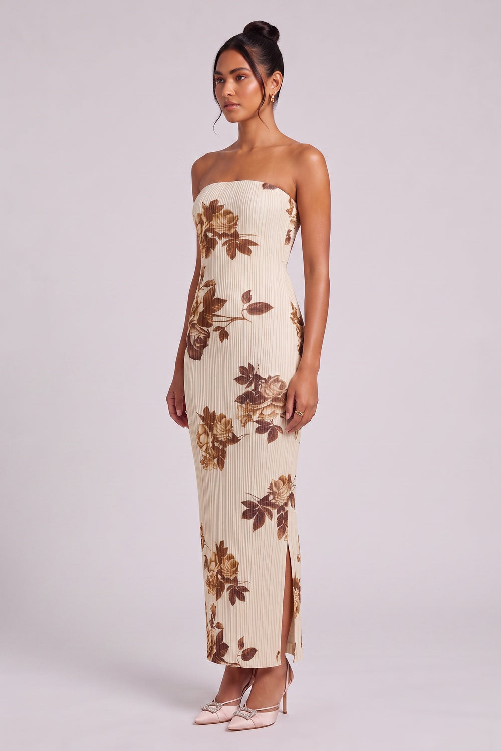 cream plissé knit column dress cream plissé knit dress - product view 3