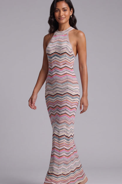 Premium Fabric Zigzag Halter Maxi Dress Premium Fabric - product view 4