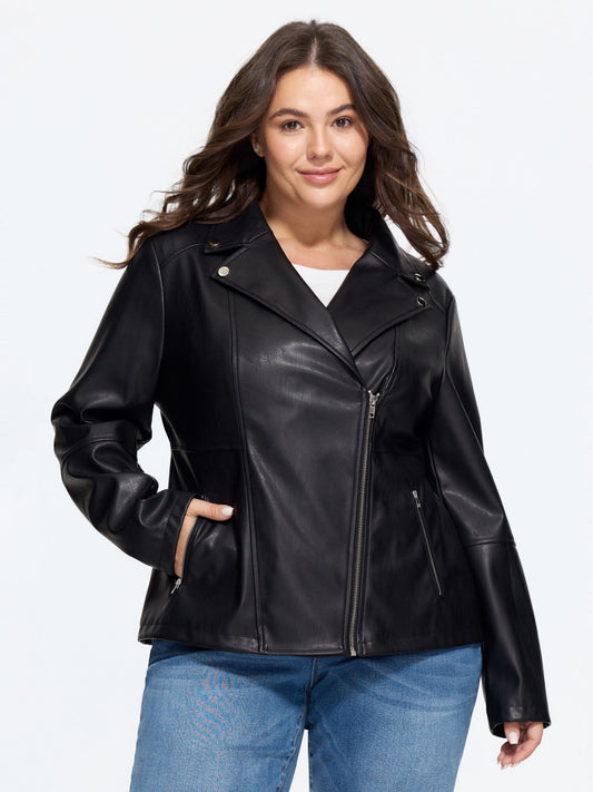 Lapel Collar Asymmetric Zipper Pocket Biker Jacket