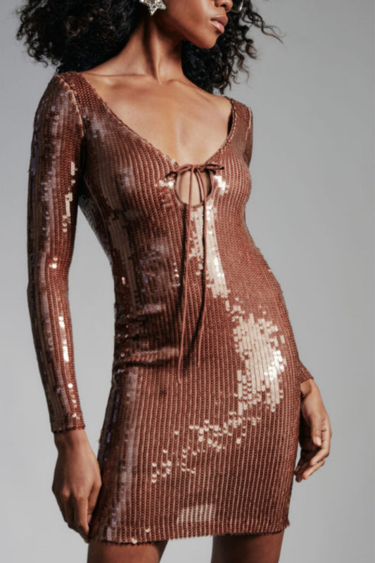 Sequin bandage mini dress in bronze