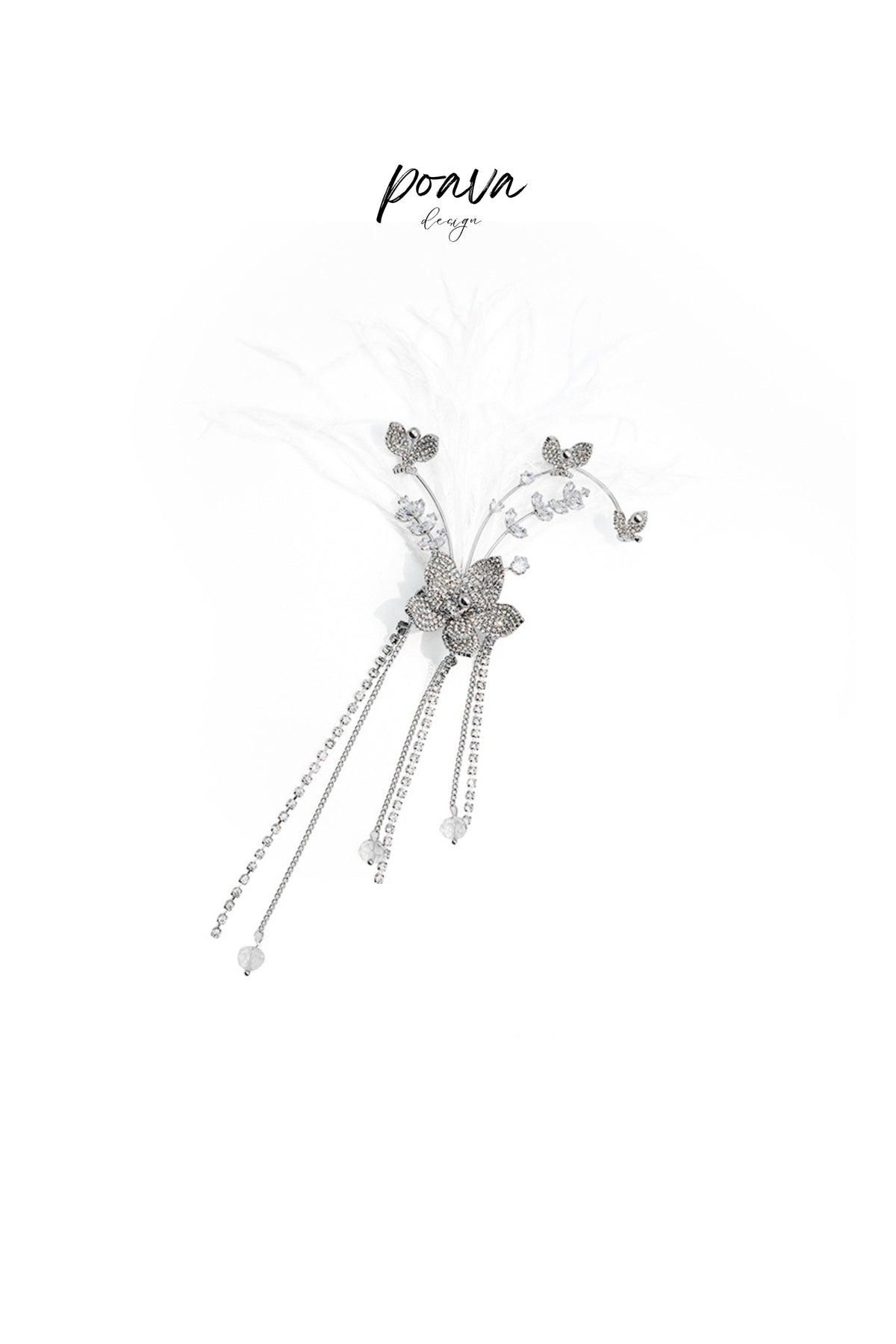 Feather Crystal Embellished Drop Earrings