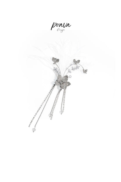 Feather Crystal Embellished Drop Earrings