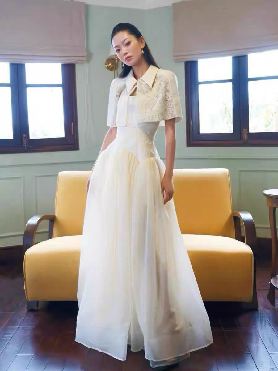 Brooke White Lace Panel Cape & Dress Set