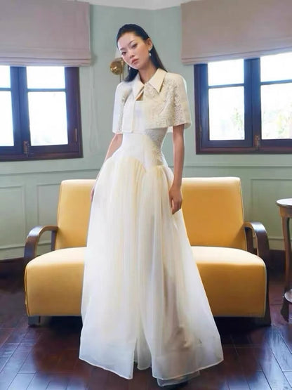 Brooke White Lace Panel Cape & Dress Set