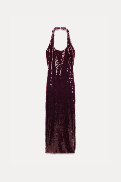 SEQUIN HALTER DRESS