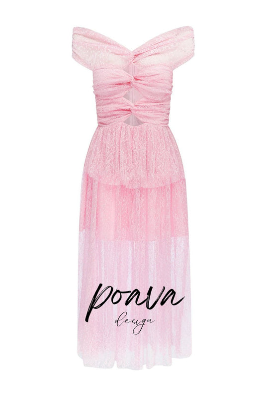 Cutout mesh midi dresses in pink