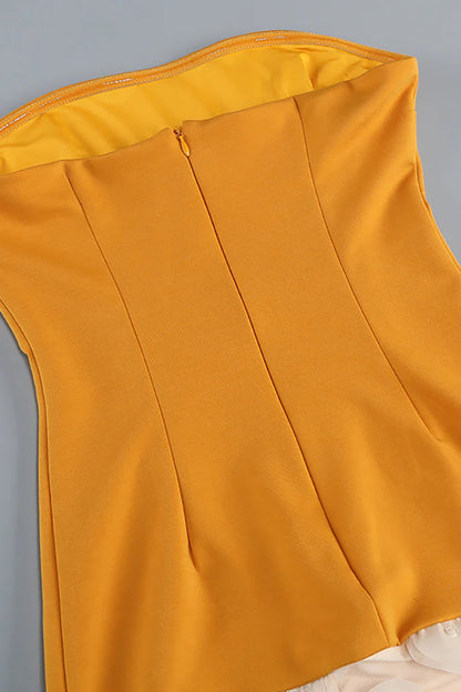 Nodin Strapless Dot Mesh Maxi Dress in orange