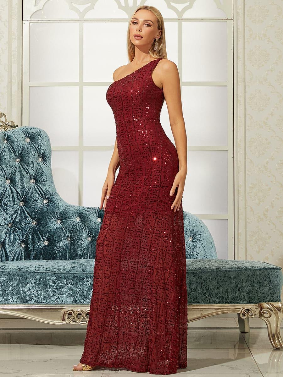 One Shoulder Sequins Maxi Prom Dress