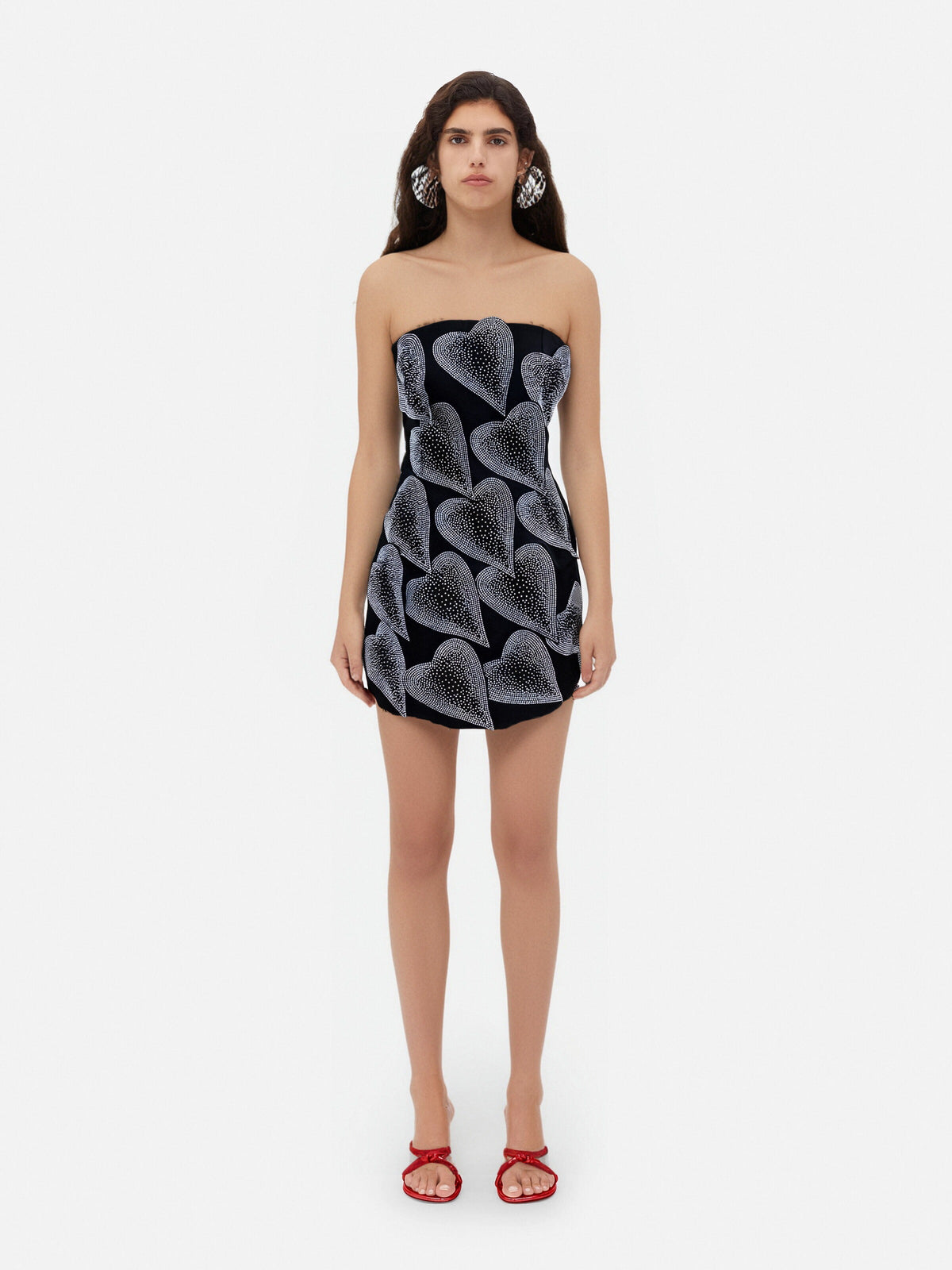crystal leaf embellished mini dress in black