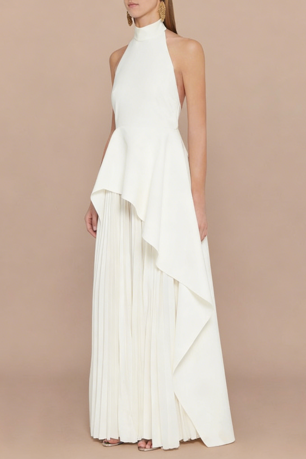 WHITE BANDAGE HALTER IRREGULAR MAXI DRESS