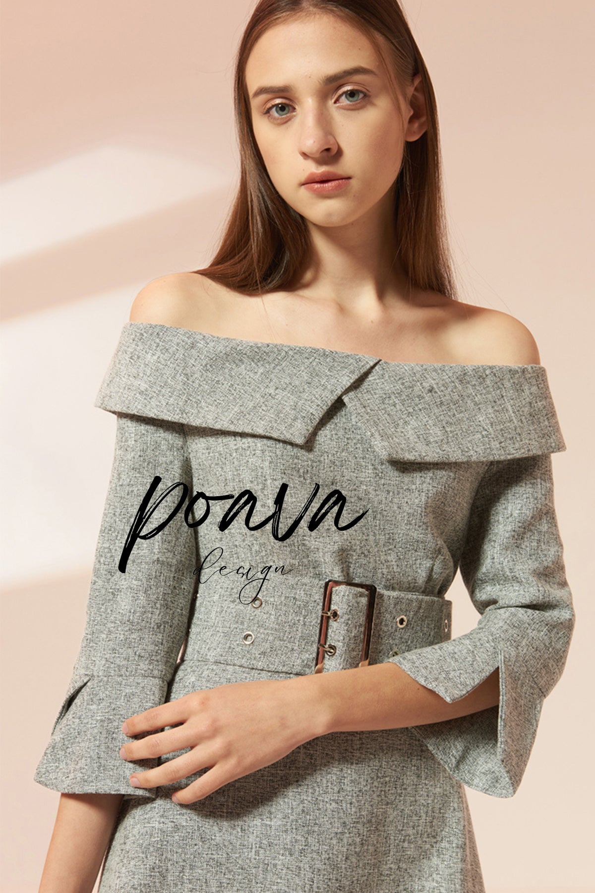 Off shoulder mini dress with belt