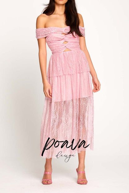 Cutout mesh midi dresses in pink