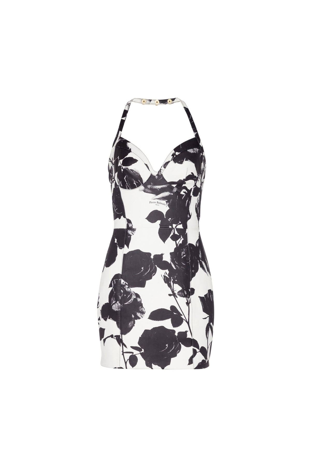 TABITHA TWO-TONE FLORAL-PRINT LEATHER MINI DRESS