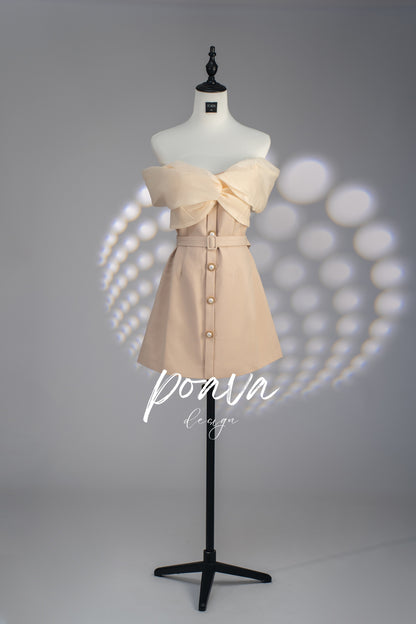 Pearl buckle off shoulder mini dress