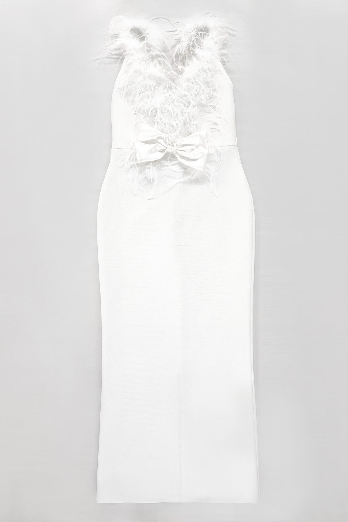 Feather bow backless midi dresses in white