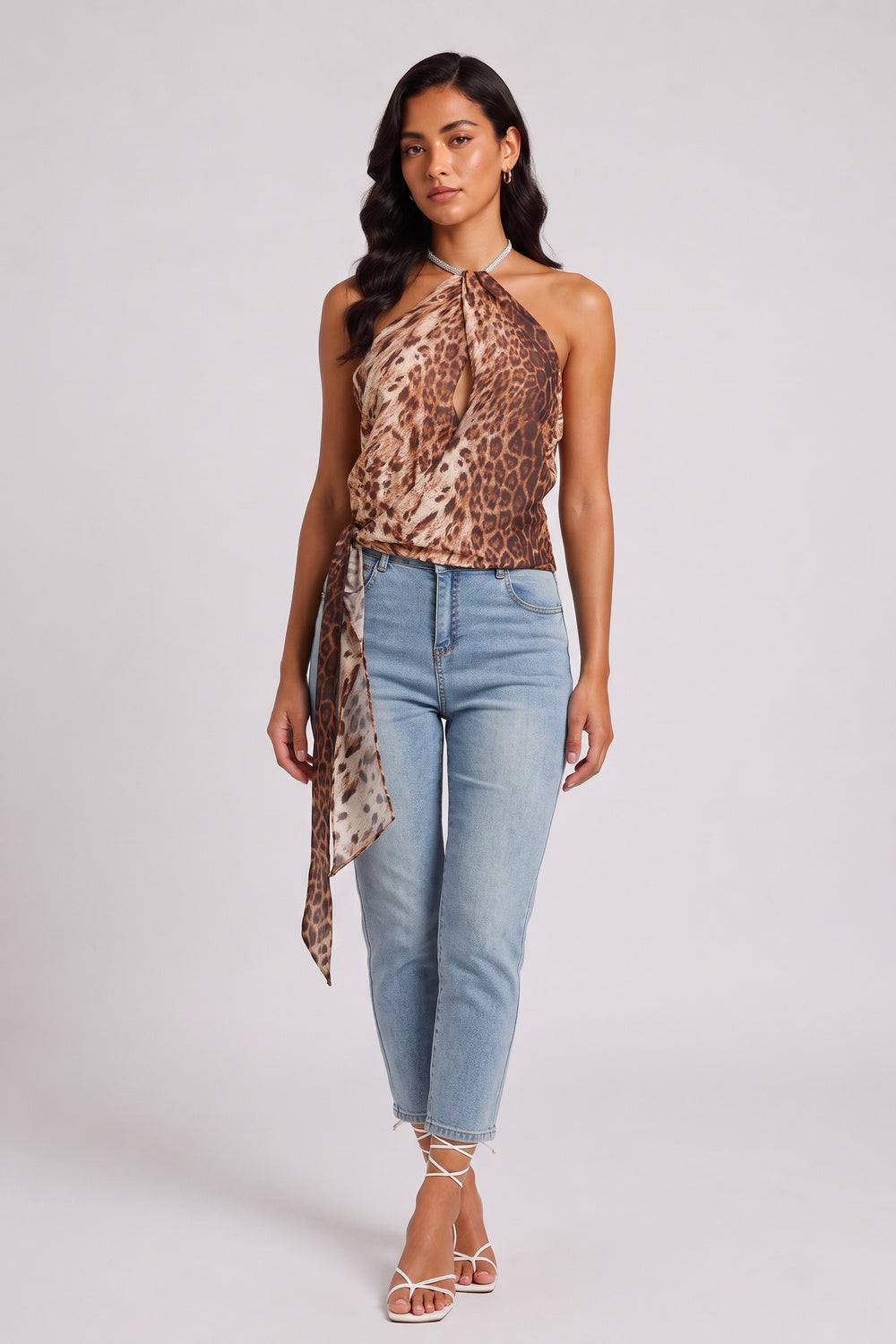 Leopard Print Halter Backless Wrap Cami Top