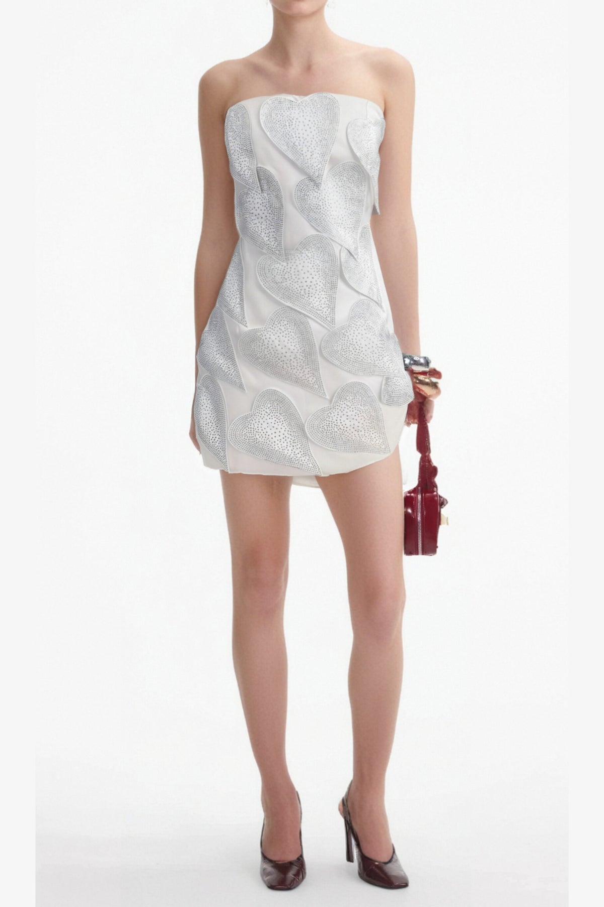 crystal leaf embellished mini dress in white